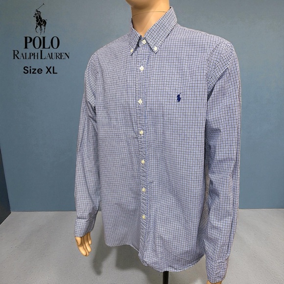 Polo by Ralph Lauren Men’s Blue & Black Plaid Button-Down Dress Shirt - Picture 16 of 16